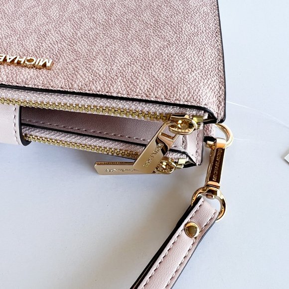 Michael Kors Jet Set Travel Large Double Zip Phone Wristlet MK Dark Powder Blush - Picture 6 of 9